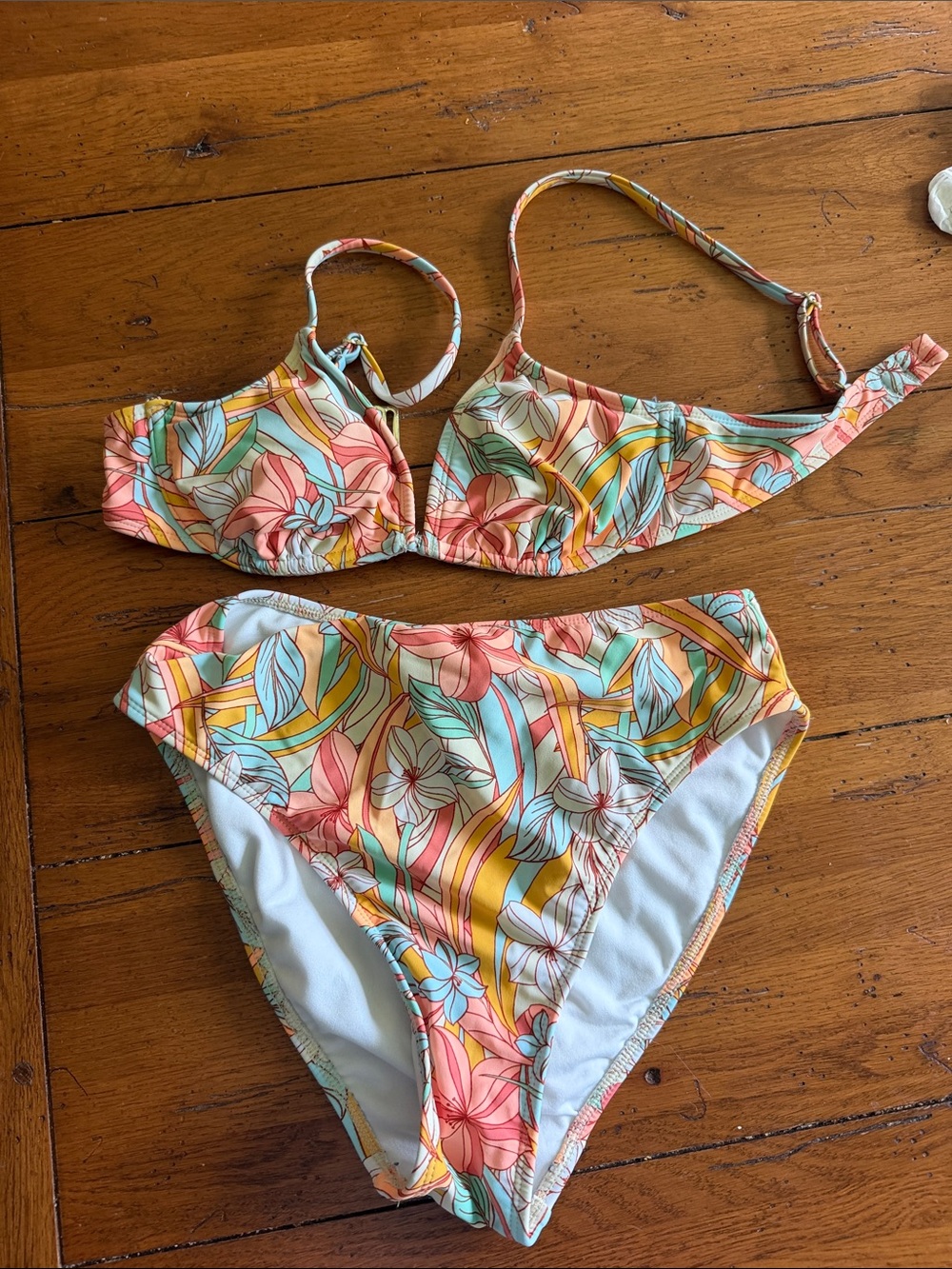 Xhilaration Floral Bikini Set in Coral, Yellow, Teal